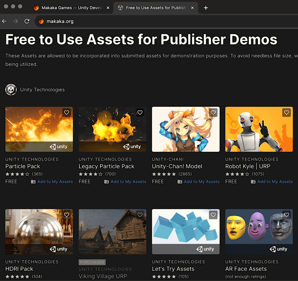 Free Assets for Publishers on Unity Asset Store